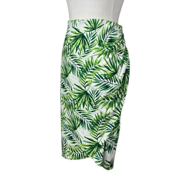 Marc New York Faux Wrap Skirt White Green Tropical Leaf Print Women’s Size Large - Picture 2 of 10